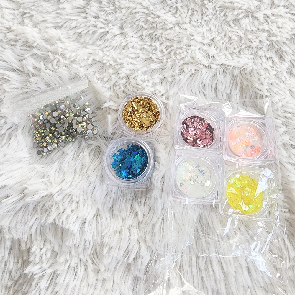 Nail art colorful glitter and rhinestones butterfly glitters new and sealed